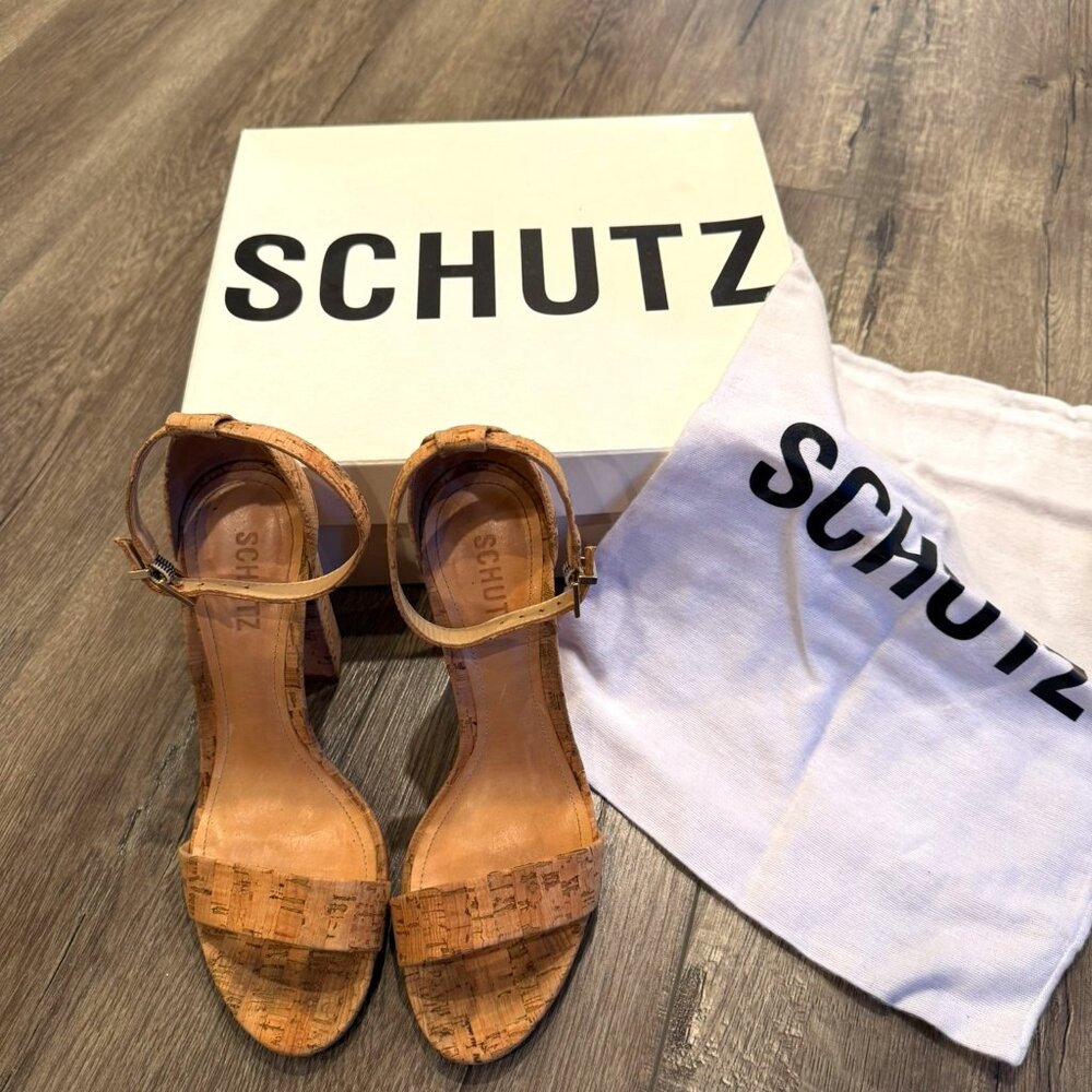 Schutz Cork Ankle Strap Block Heel Sandals – Size 8 – With Box & Dust Bag